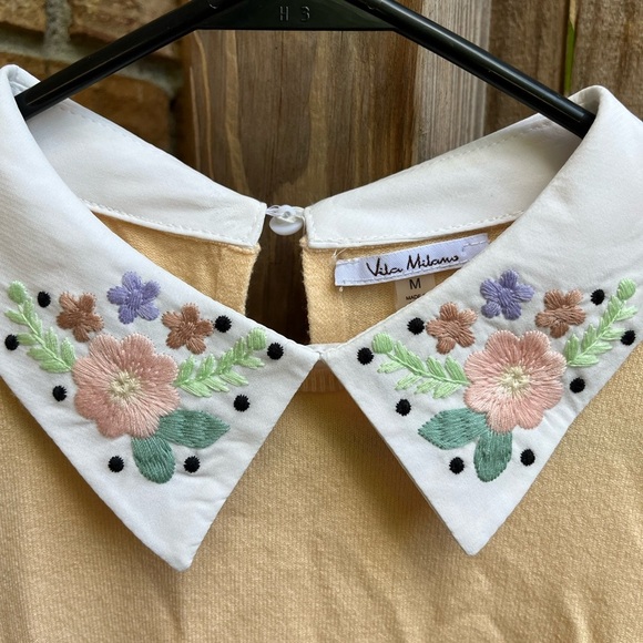 VILA Cream Crew Neck Sweater with Vintage Floral Accent - Picture 4 of 5